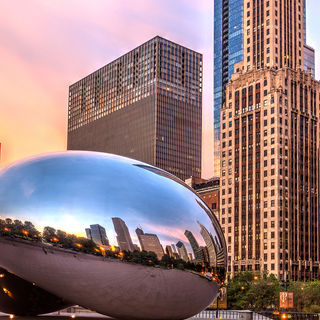 "The Bean" sculpture in Millennium Park in Chicago, Illinois.