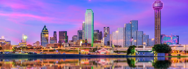 Dallas, Texas skyline on a sunny day.