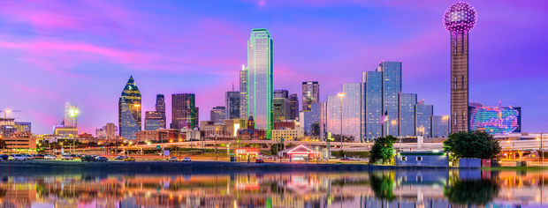 Dallas, Texas skyline on a sunny day.