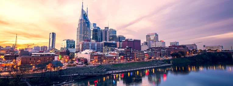 Nashville (Tennessee) downtown street at sunset.