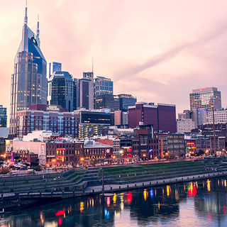 Nashville (Tennessee) downtown street at sunset.